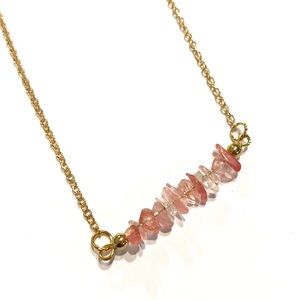 Crystal Necklace Gold Tone Semi Precious Stones Strawberry Quartz